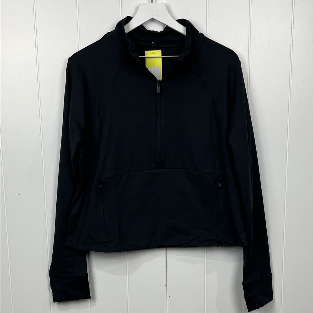 All in Motion Womens 1/2 Zip Sweatshirt 1X Black Mock Neck Thumbholes Pocket NWT